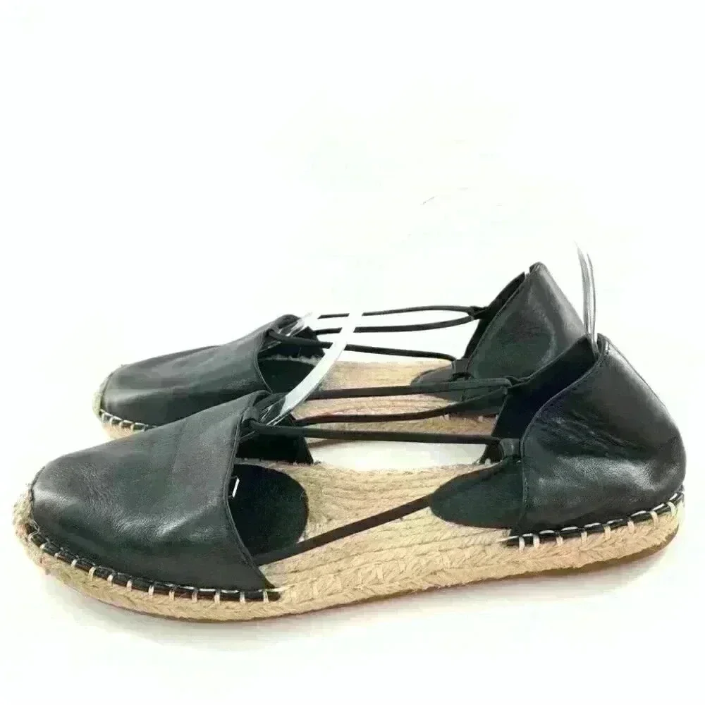 New Eileen Fisher womens Lee espadrille flat size 10 black leather